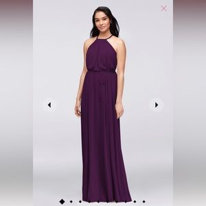 David’s bridal soft mesh halter bridesmaid dress with slim sash, size 4